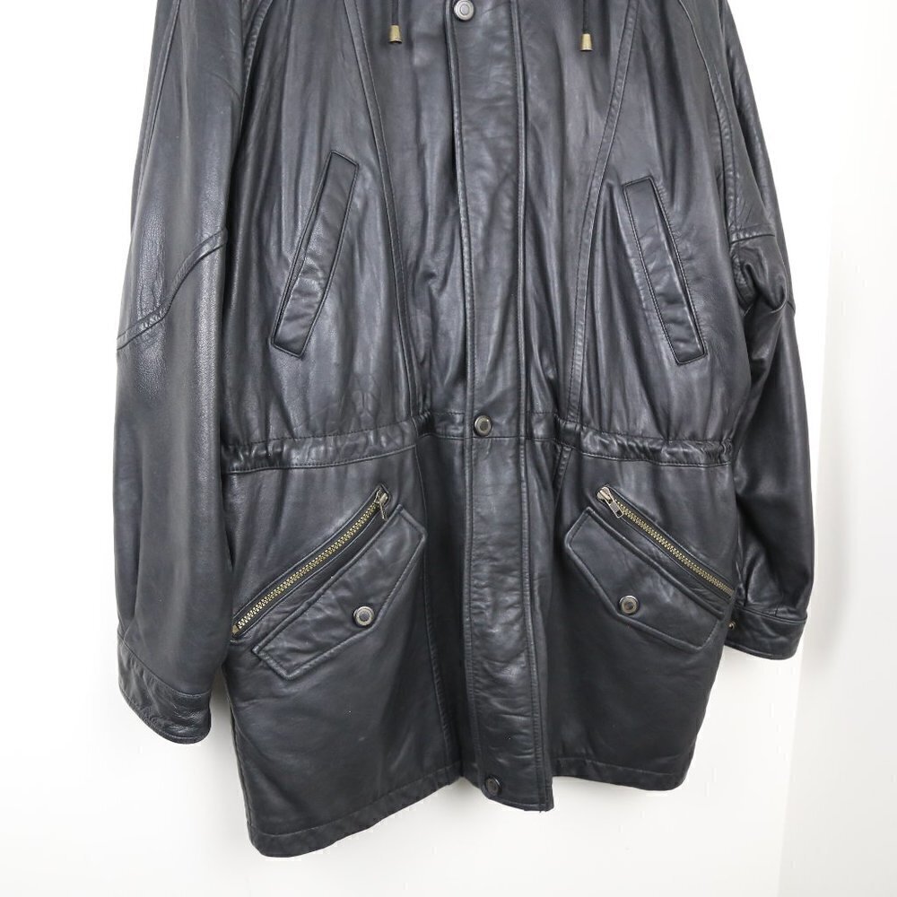 Danier Vintage Leather Olefin Oversized Filled Men's Jacket 80s Black - Picture 3 of 11
